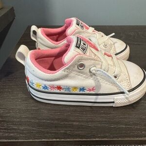 Converse Kids' White/Pink with Flowers Sneakers